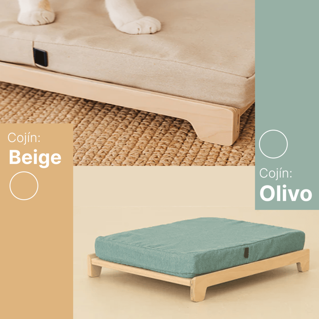 Camas para mascotas con diseño minimalista en colchón de colores beige y olivo de la marca Petit Garden