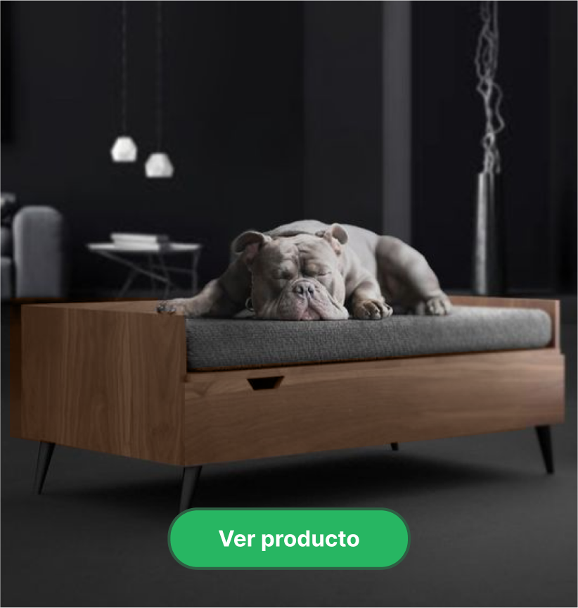 Perro durmiendo en una cama con organizador para mascotas de Petit Garden